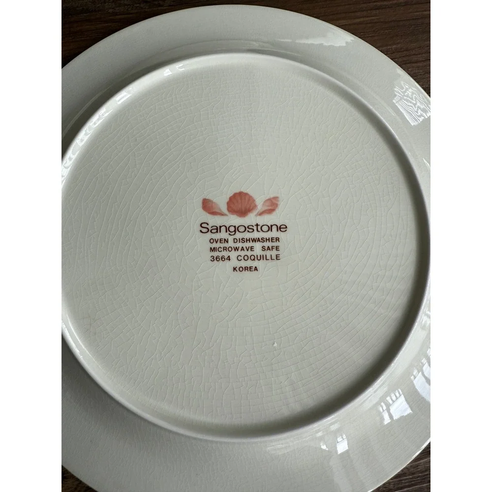 Sangostone Coquille Dinner Plates Set of 6 Pink Seashell Coastal Stoneware 10.75